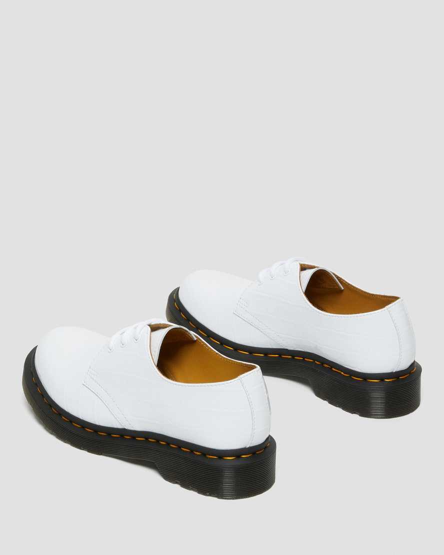 weiße dr. martens 1461 lacklederschuhe mit krokodilprägung für damen
