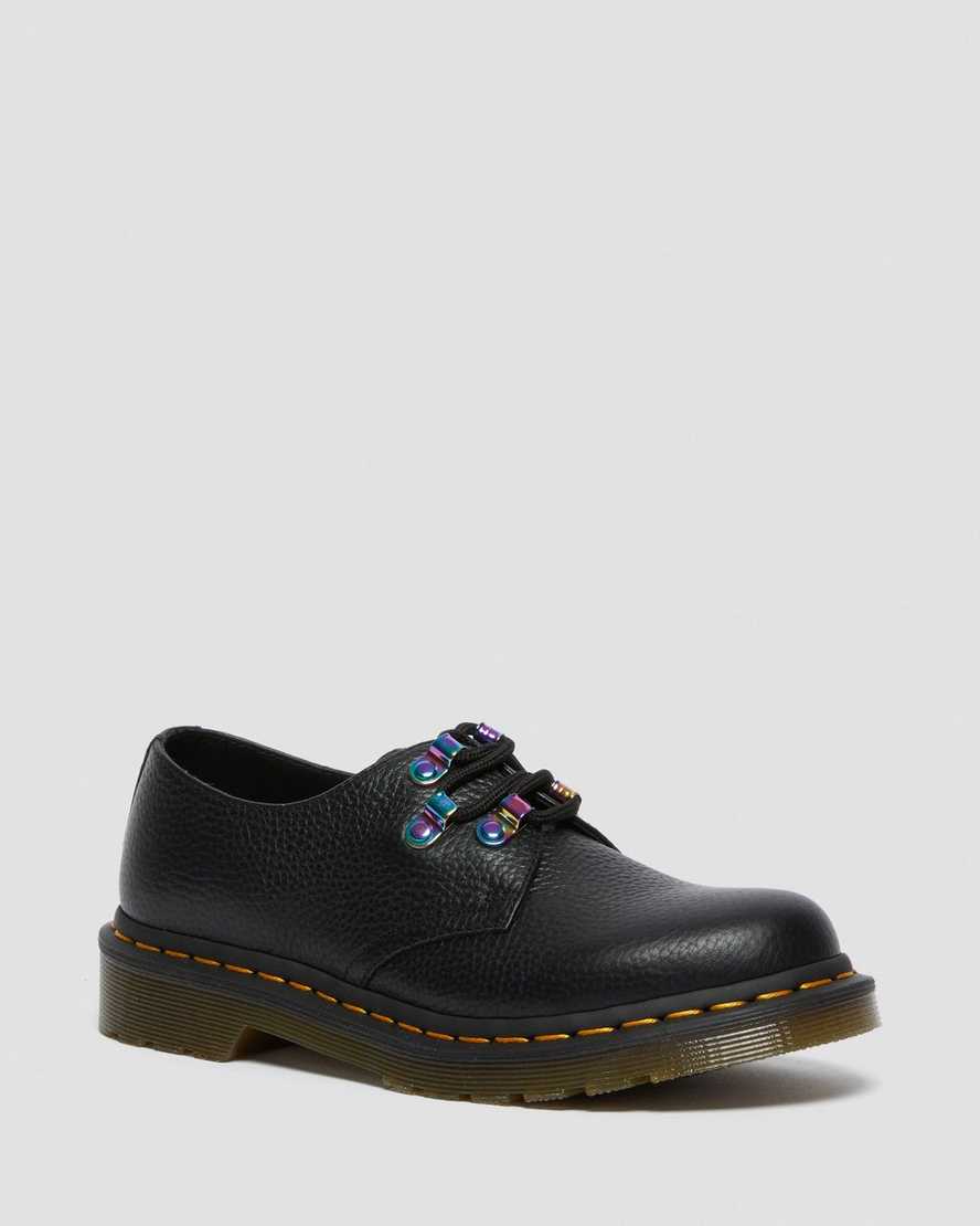 schwarze dr. martens 1461 damen-schnürschuhe mit irisierender hardware