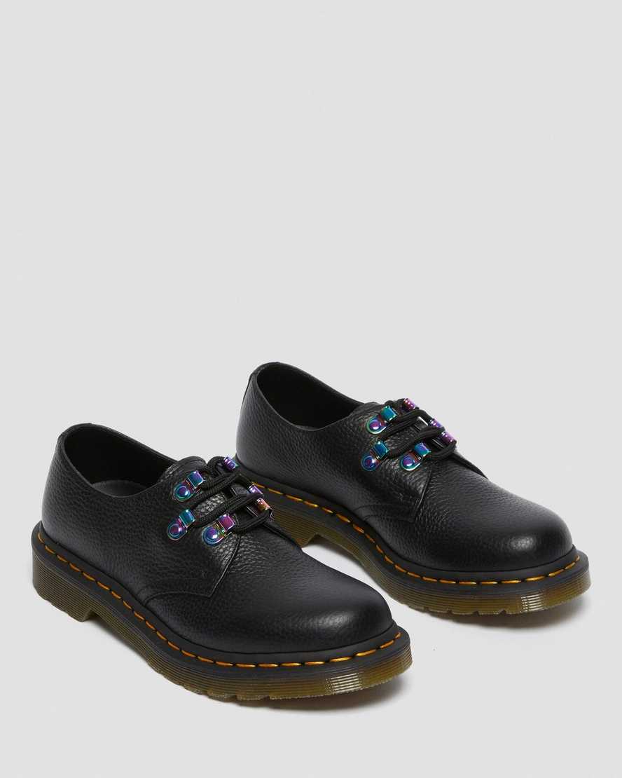 schwarze dr. martens 1461 damen-schnürschuhe mit irisierender hardware