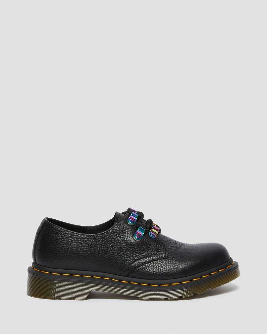 schwarze dr. martens 1461 damen-schnürschuhe mit irisierender hardware
