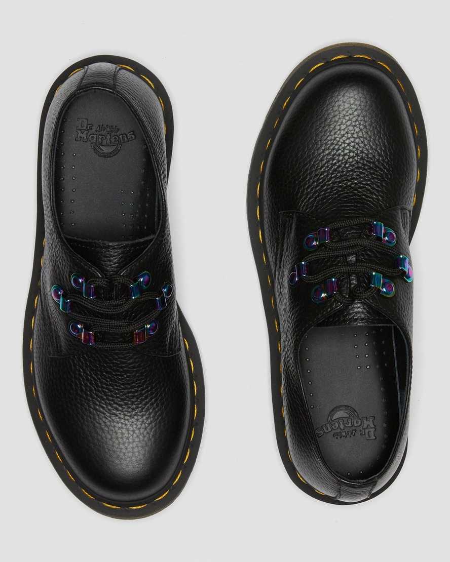 schwarze dr. martens 1461 damen-schnürschuhe mit irisierender hardware