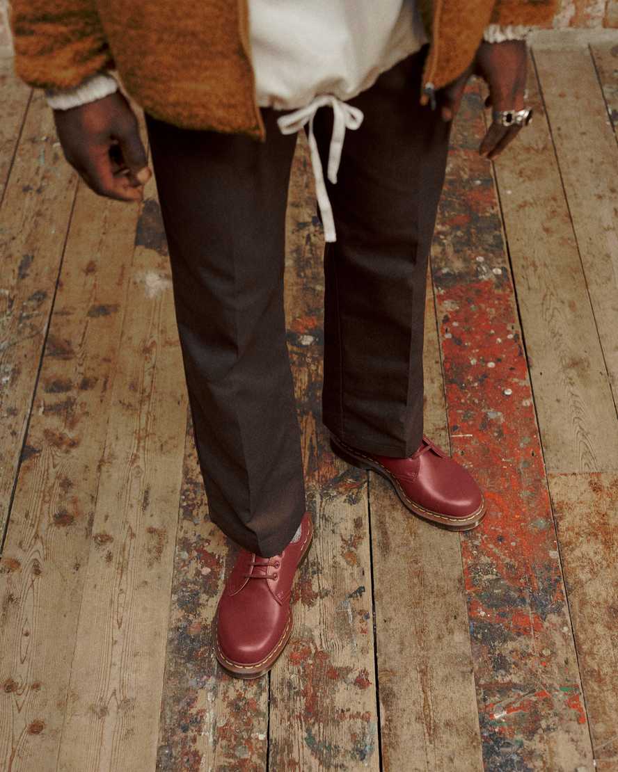 rote dr. martens 1461 vintage damen-oxfordschuhe hergestellt in england