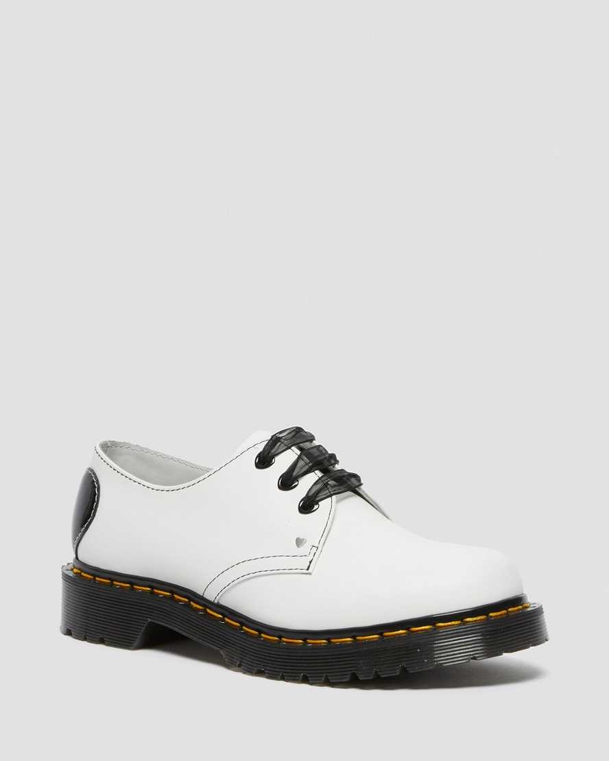 weiße und schwarze dr. martens 1461 hearts glatt- und lackleder damen-oxfordschuhe