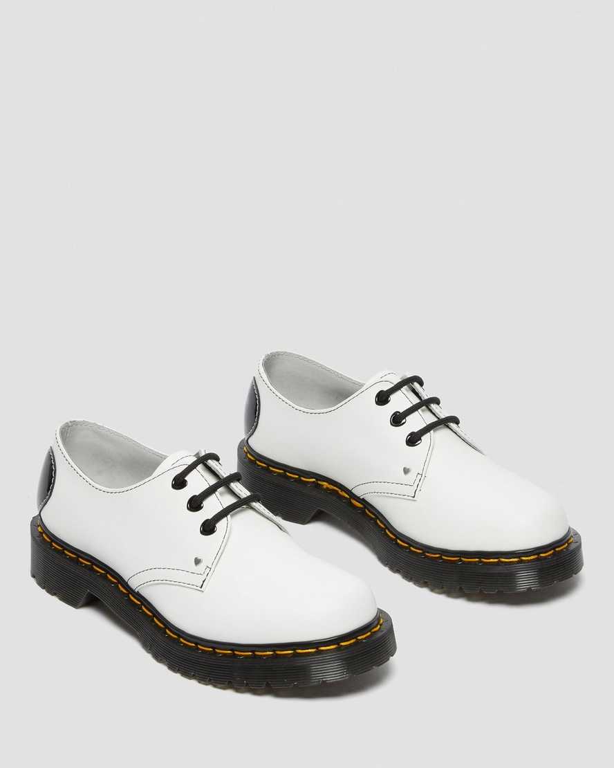 weiße und schwarze dr. martens 1461 hearts glatt- und lackleder damen-oxfordschuhe