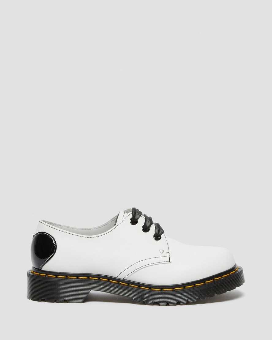 weiße und schwarze dr. martens 1461 hearts glatt- und lackleder damen-oxfordschuhe