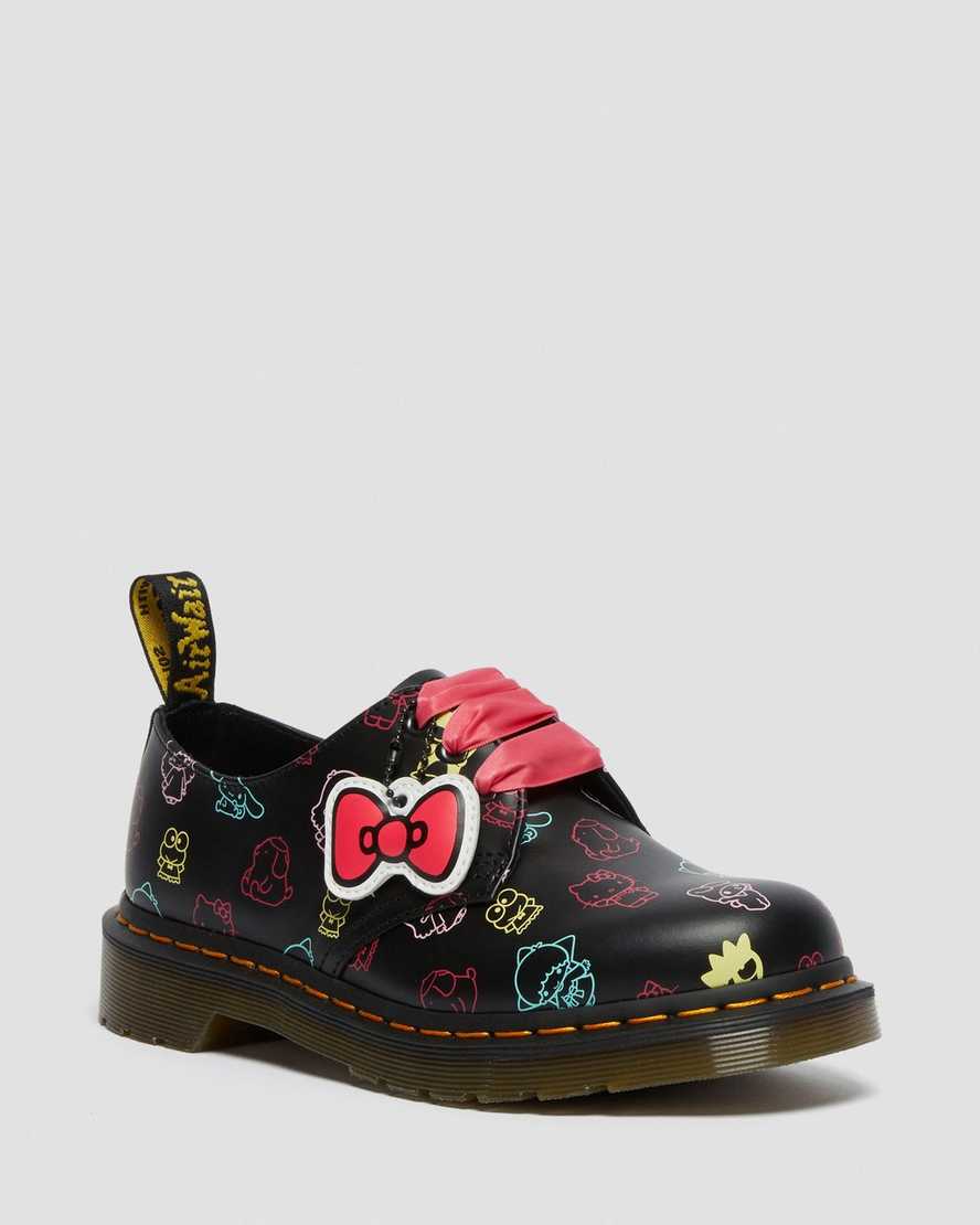 schwarze dr. martens hello kitty friends 1461 glatte damen-oxfordschuhe