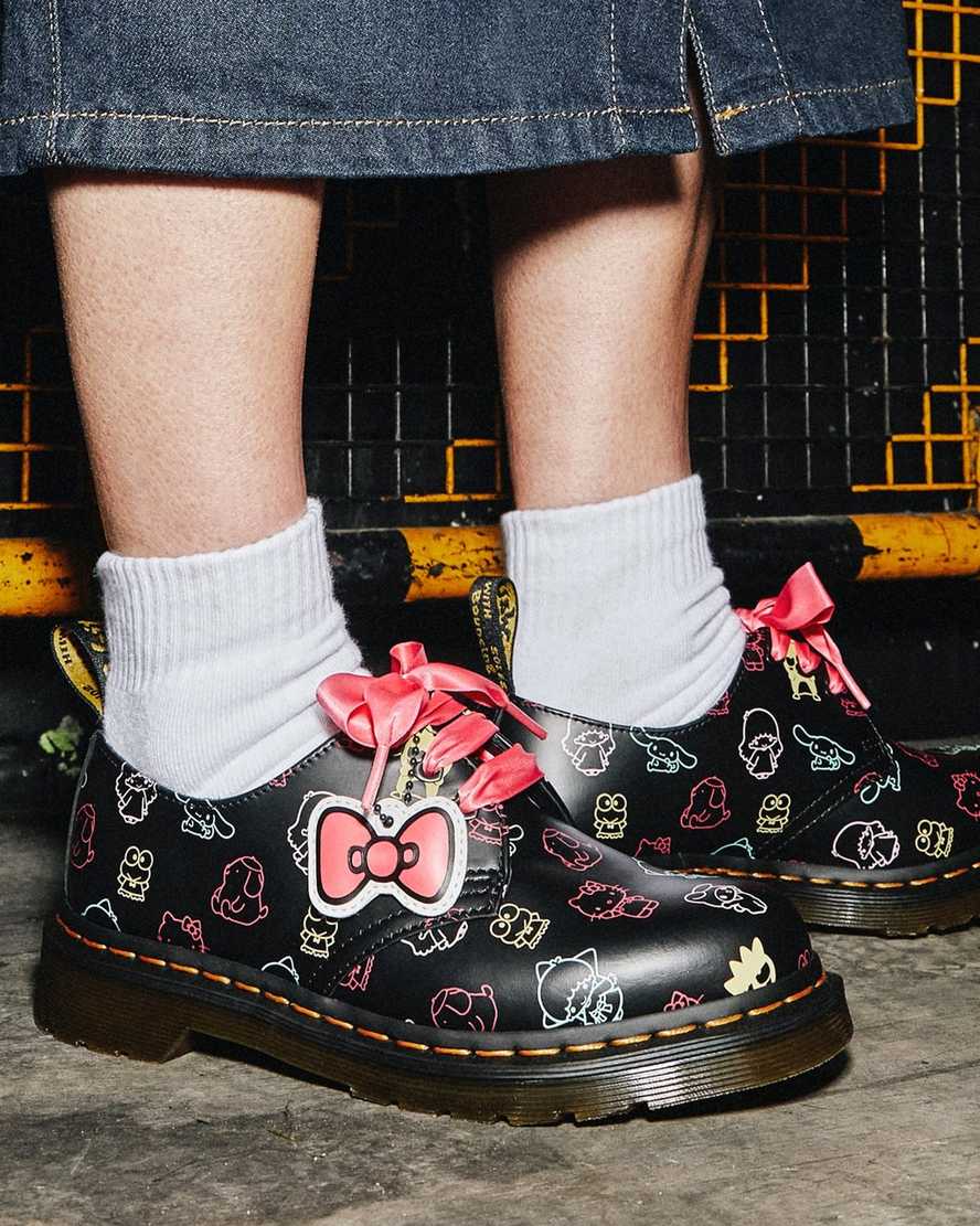 schwarze dr. martens hello kitty friends 1461 glatte damen-oxfordschuhe