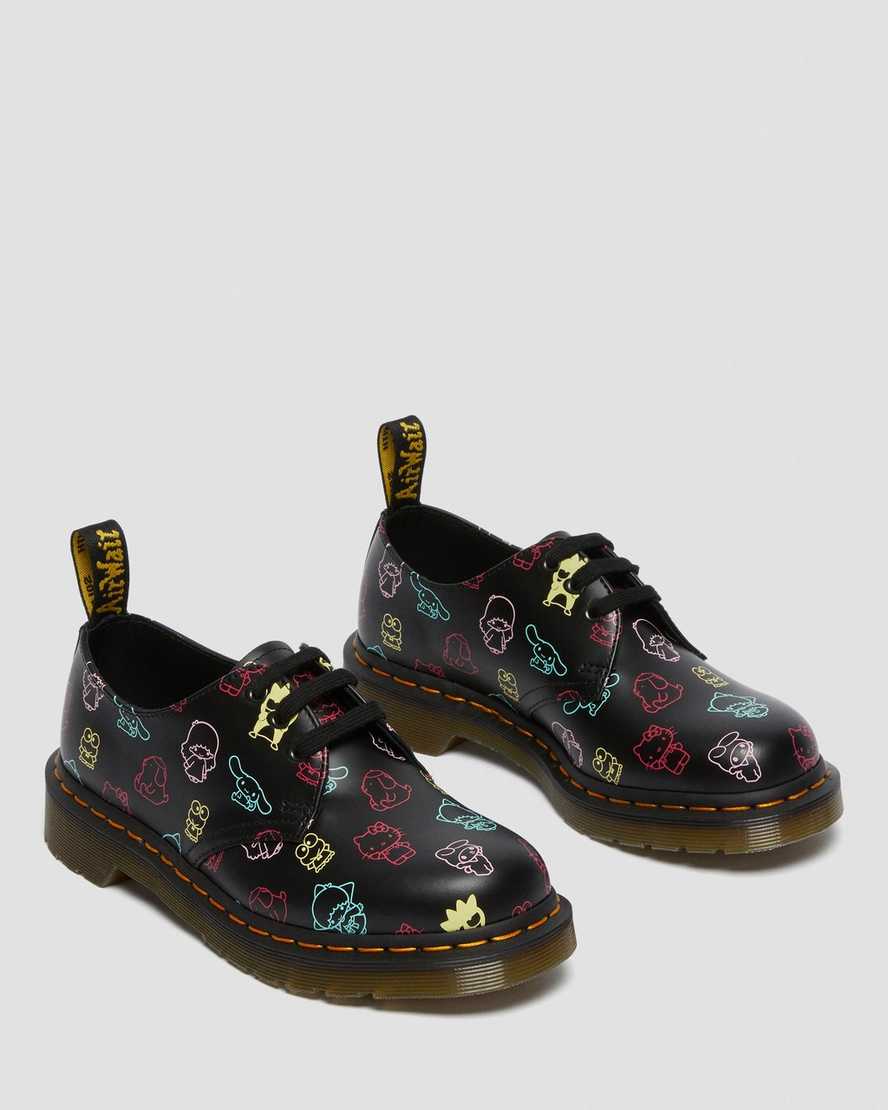 schwarze dr. martens hello kitty friends 1461 glatte damen-oxfordschuhe