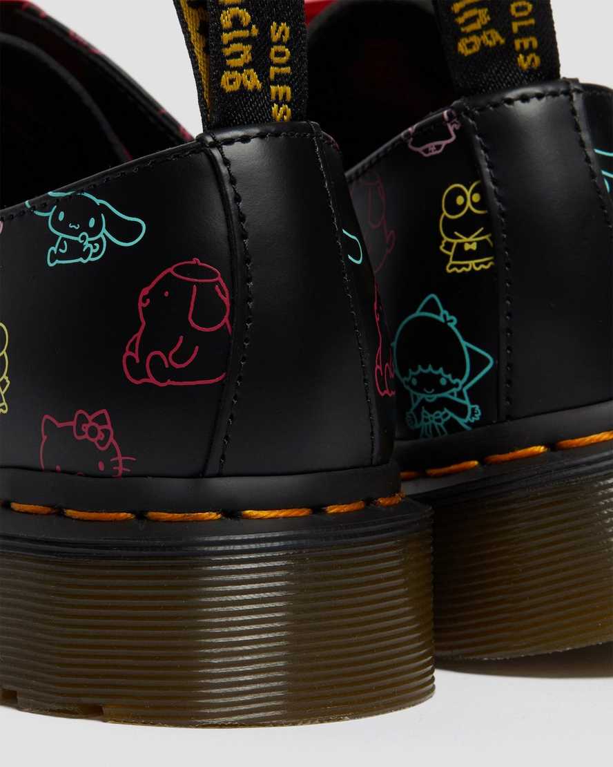 schwarze dr. martens hello kitty friends 1461 glatte damen-oxfordschuhe