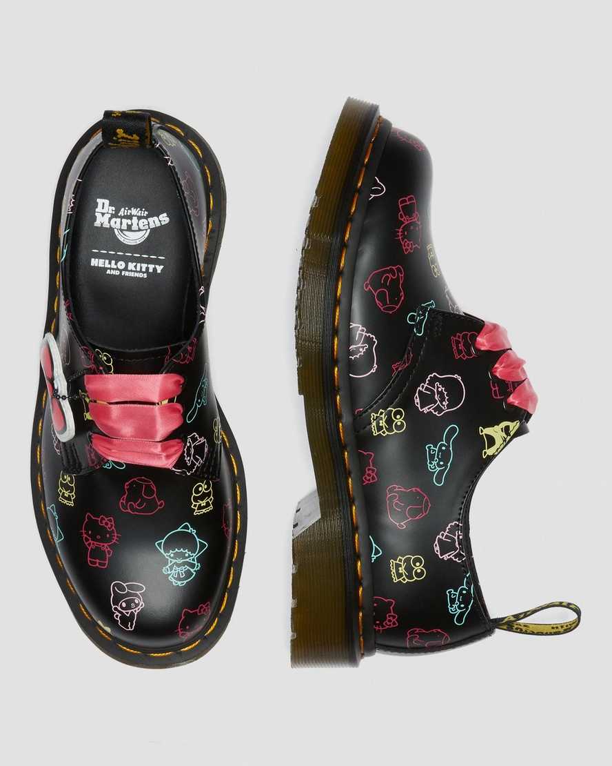 schwarze dr. martens hello kitty friends 1461 glatte damen-oxfordschuhe