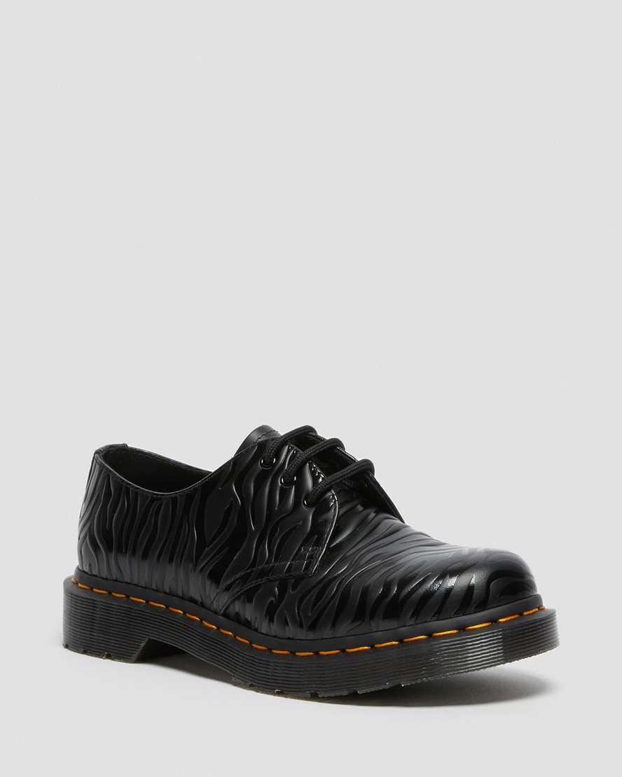 schwarze dr. martens 1461 zebra emboss smooth damen-oxfordschuhe