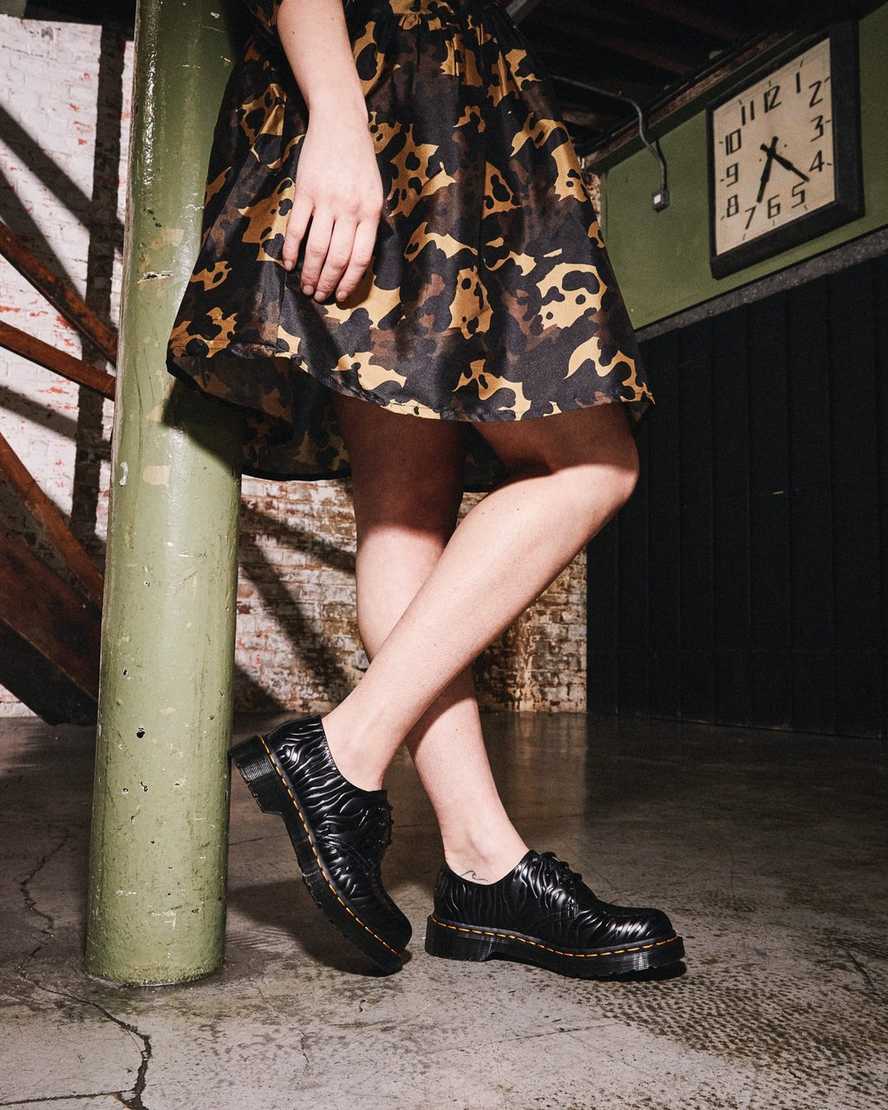 schwarze dr. martens 1461 zebra emboss smooth damen-oxfordschuhe