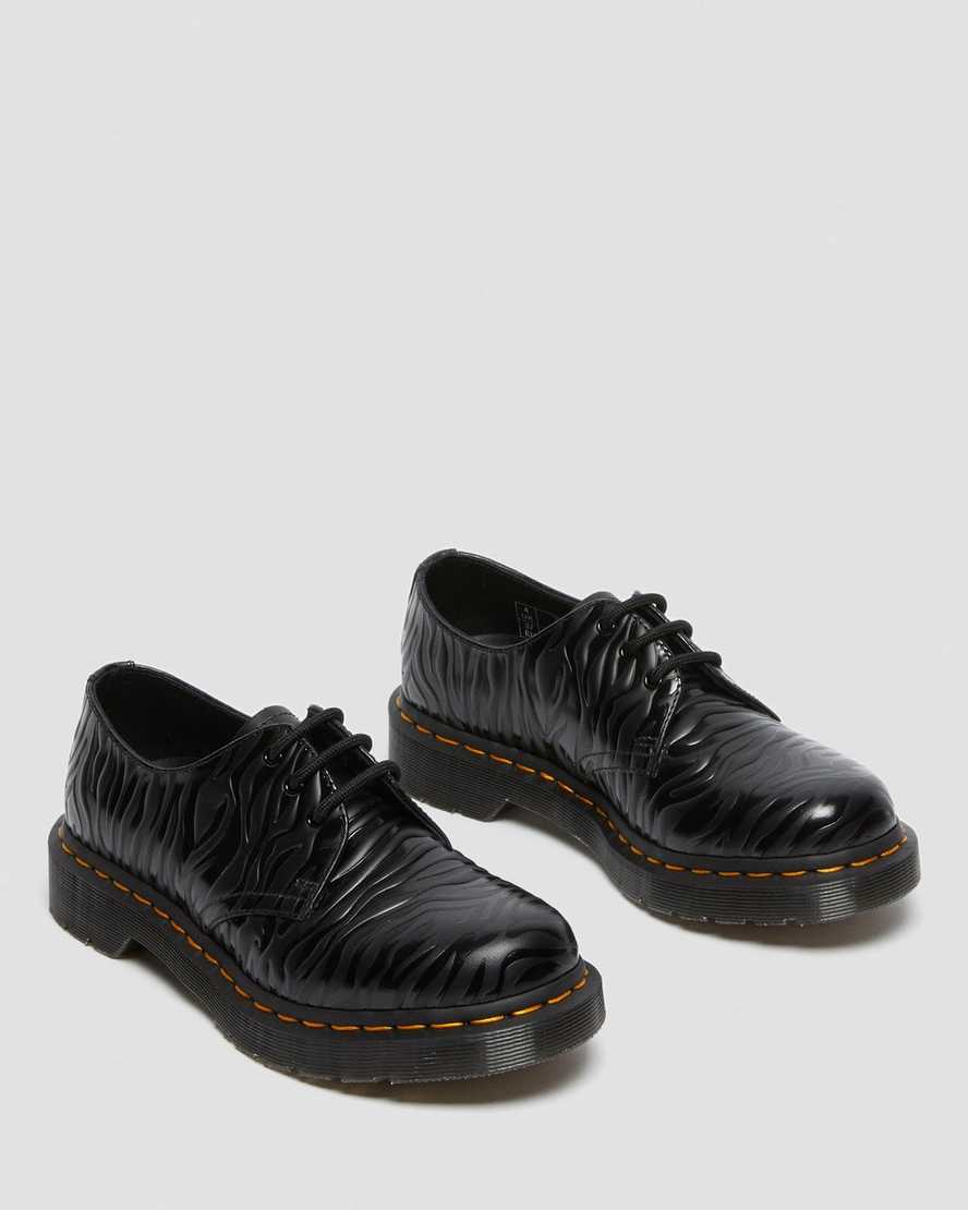 schwarze dr. martens 1461 zebra emboss smooth damen-oxfordschuhe