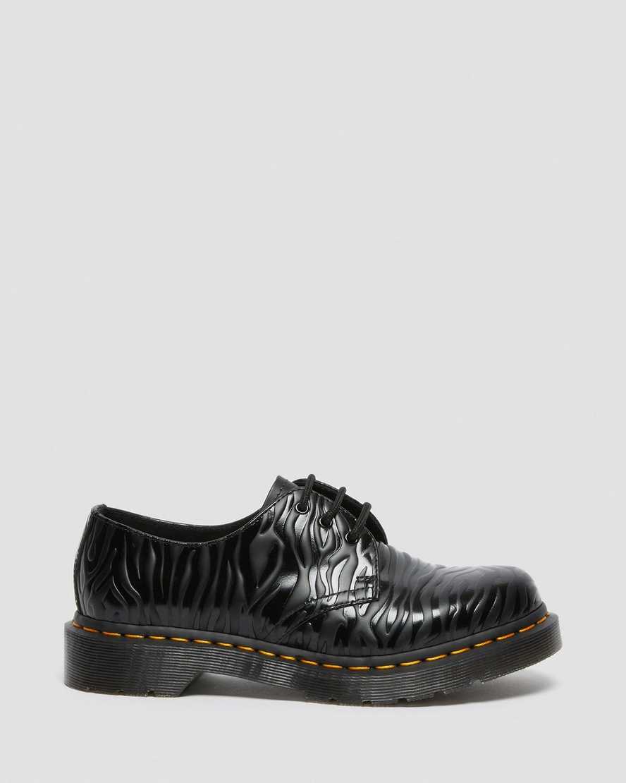 schwarze dr. martens 1461 zebra emboss smooth damen-oxfordschuhe