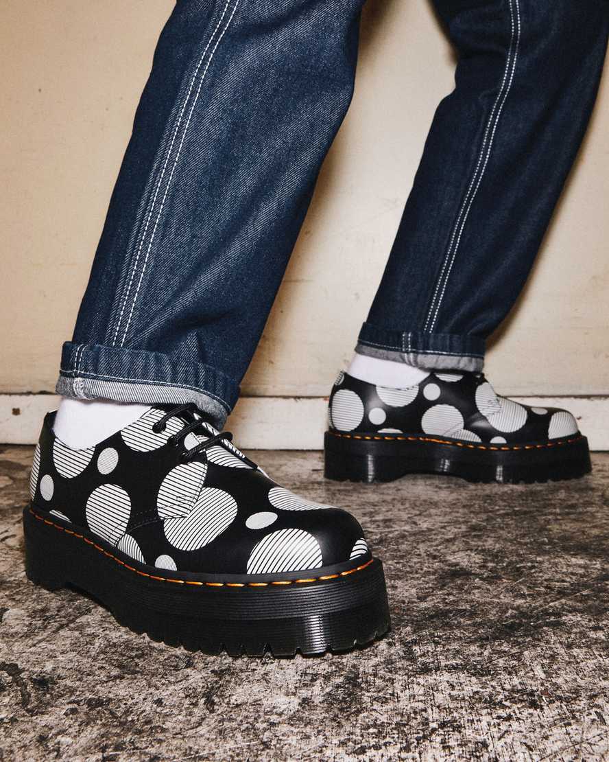 schwarze dr. martens 1461 polka dot smooth damen-plateauschuhe