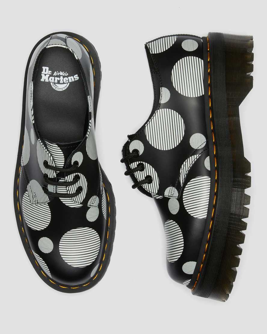 schwarze dr. martens 1461 polka dot smooth damen-plateauschuhe